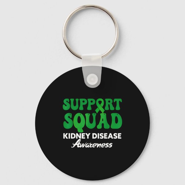 Support squad kidney disease awareness green keychain (Front)