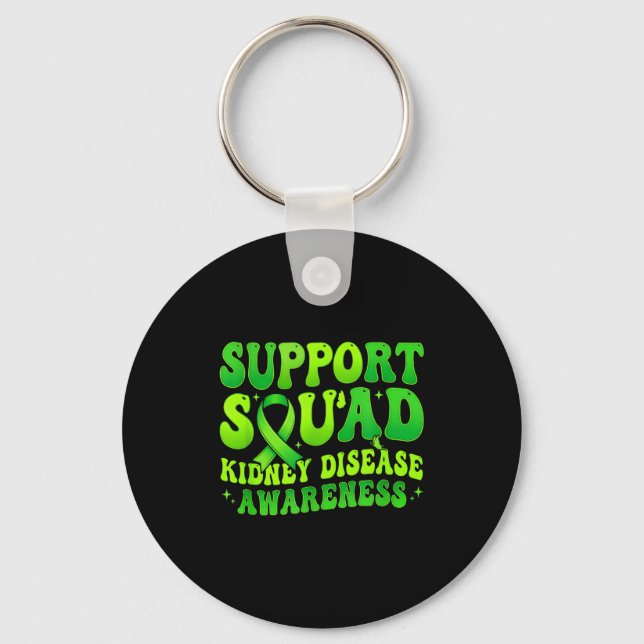 Support squad kidney disease awareness green keychain (Front)