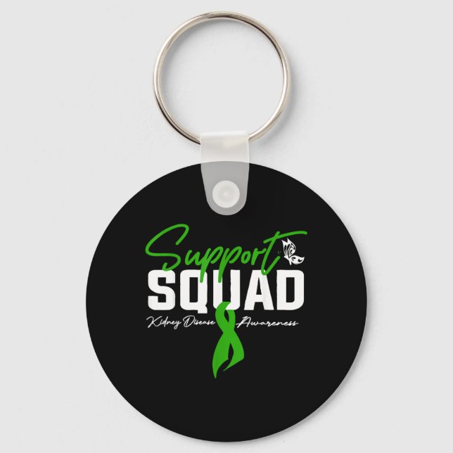 Support Squad Kidney Disease Awareness Month Green Keychain (Front)