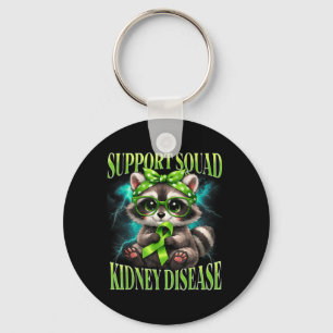 Support Squad Kidney Disease Raccoon Green Ribbon Keychain
