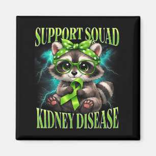 Support Squad Kidney Disease Raccoon Green Ribbon Magnet