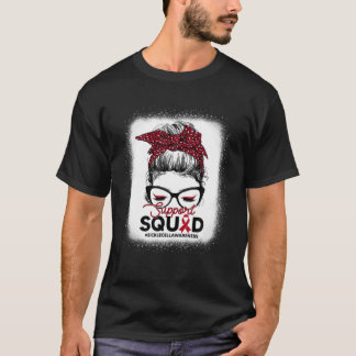Support Squad Leopard Messy Bun Sickle Cell Awaren T-Shirt