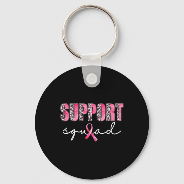 Support Squad Leopard Pink Warrior Breast Cancer A Keychain (Front)