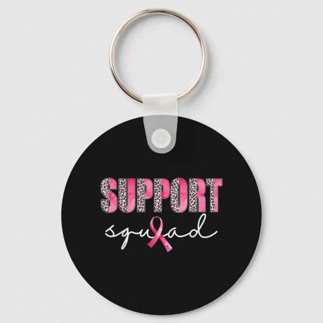Support Squad Leopard Pink Warrior Breast Cancer A Keychain (Front)