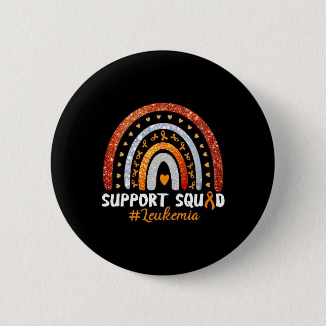 Support Squad Leukaemia Awareness Orange Ribbon Ra 2 Inch Round Button (Front)