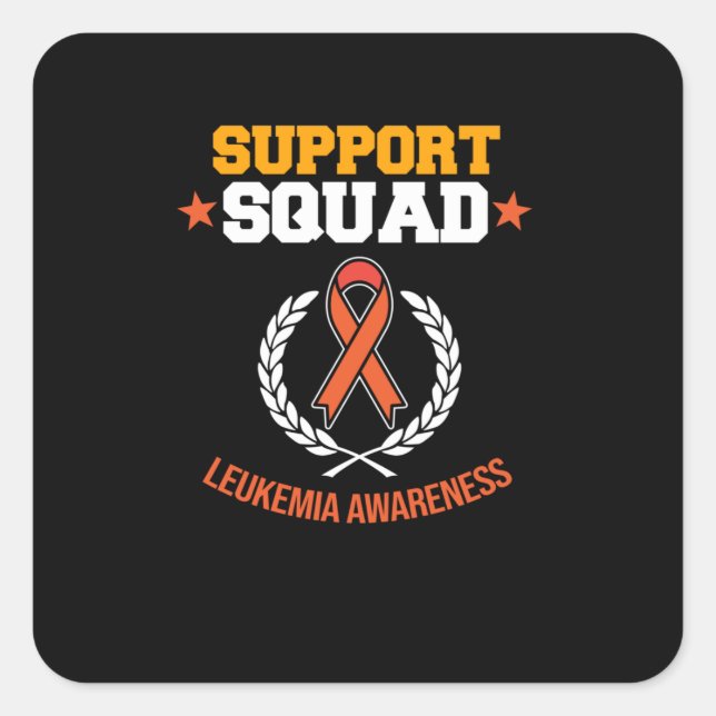 Support Squad Leukemia Awareness Orange Ribbon Square Sticker (Front)