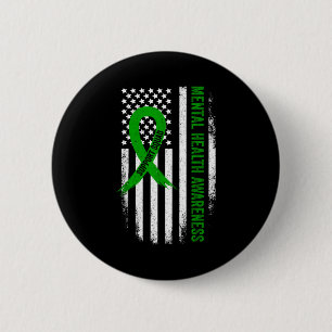 Support squad mental health awareness green ribbon 2 inch round button