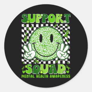 Support Squad Mental Health Awareness Green Ribbon Classic Round Sticker