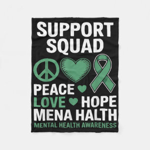Support Squad Mental Health Awareness Green Ribbon Fleece Blanket