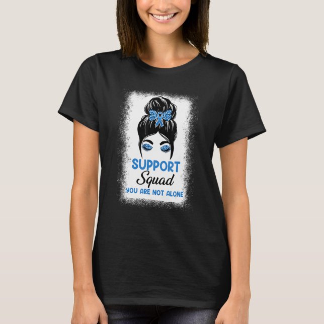 Support Squad Messy Bun Blue Warrior Diabetes Awar T-Shirt (Front)