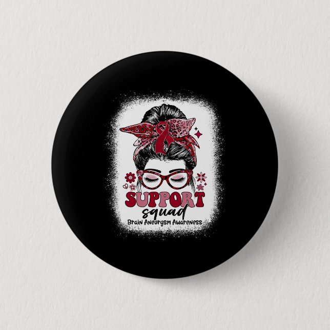 Support Squad Messy Bun Brain Aneurysm  2 Inch Round Button (Front)