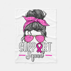 Support Squad Messy Bun Breast Cancer Awareness  Fleece Blanket