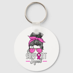 Support Squad Messy Bun Breast Cancer Awareness  Keychain