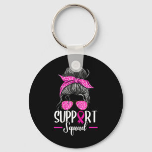 Support Squad Messy Bun Breast Cancer Awareness  Keychain