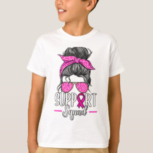 Support Squad Messy Bun Breast Cancer Awareness  T-Shirt