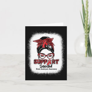 Support Squad Messy Bun Burgundy Ribbon Brain Aneu Card