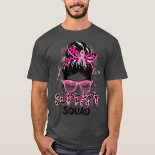 Support Squad Messy Bun Butterfly Pink Ribbon Brea T-Shirt