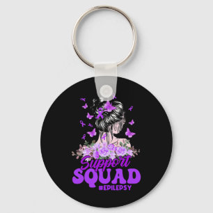 Support Squad Messy Bun Butterfly Purple Ribbon Ep Keychain