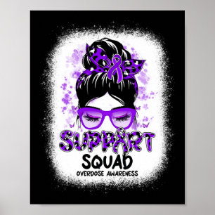 Support Squad Messy Bun Butterfly Purple Ribbon Ov Poster