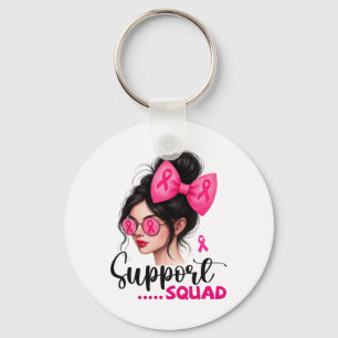 Support Squad Messy Bun Girl Pink Breast Cancer Wa Keychain