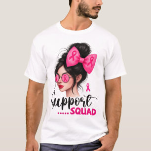 Support Squad Messy Bun Girl Pink Breast Cancer Wa T-Shirt
