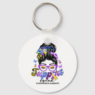 Support Squad Messy Bun Leopard Bladder Cancer Awa Keychain