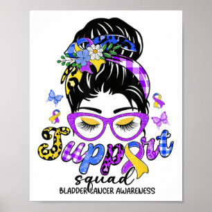 Support Squad Messy Bun Leopard Bladder Cancer Awa Poster