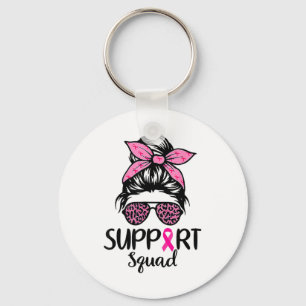 Support Squad Messy Bun Leopard Pink Breast Cancer Keychain