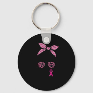 Support Squad Messy Bun Leopard Pink Breast Cancer Keychain