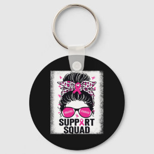 Support Squad Messy Bun Pink Breast Cancer Awarene Keychain