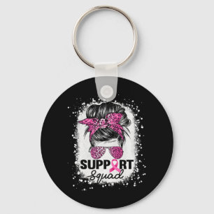 Support Squad Messy Bun Pink Breast Cancer Awarene Keychain