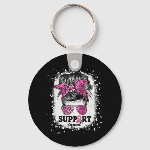 Support Squad Messy Bun Pink Ribbon Breast Cancer  Keychain