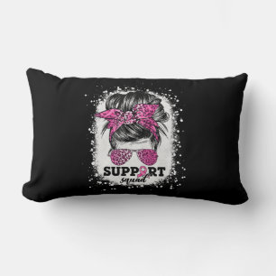 Support Squad Messy Bun Pink Ribbon Breast Cancer Lumbar Pillow