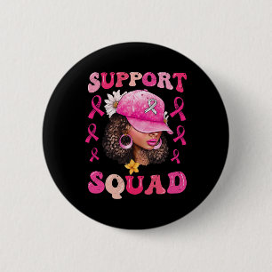 Support Squad Messy Bun Pink Warrior Breast Cancer 2 Inch Round Button