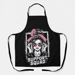 Support Squad Messy Bun Pink Warrior Breast Cancer Apron