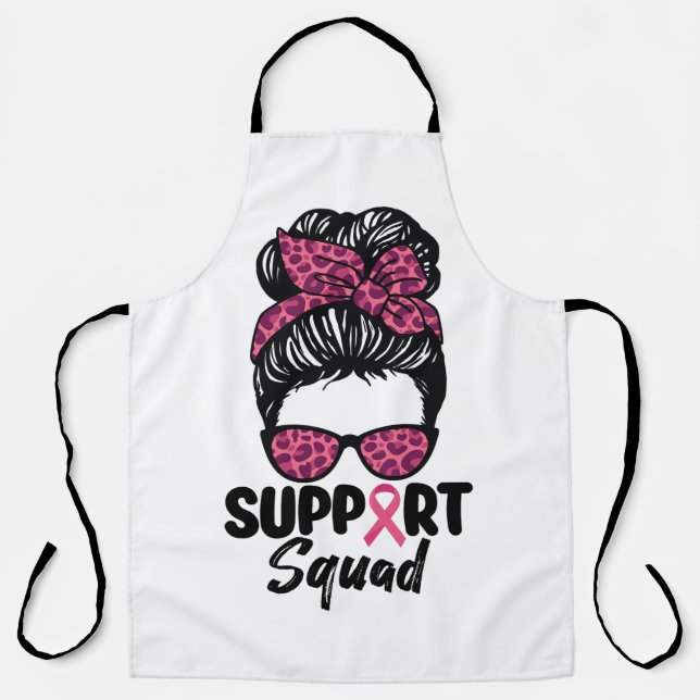 Support Squad Messy Bun Pink Warrior Breast Cancer Apron (Front)