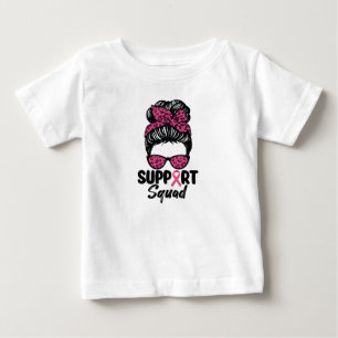 Support Squad Messy Bun Pink Warrior Breast Cancer Baby T-Shirt