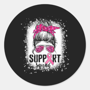 Support Squad Messy Bun Pink Warrior Breast Cancer Classic Round Sticker