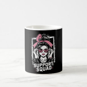 Support Squad Messy Bun Pink Warrior Breast Cancer Coffee Mug