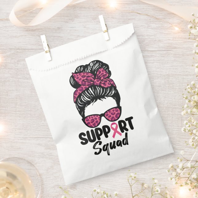 Support Squad Messy Bun Pink Warrior Breast Cancer Favour Bag (Clipped)