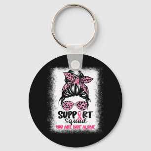 Support Squad Messy Bun Pink Warrior Breast Cancer Keychain