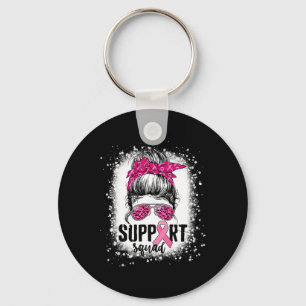 Support Squad Messy Bun Pink Warrior Breast Cancer Keychain