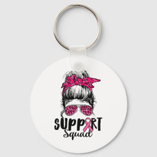 Support Squad Messy Bun Pink Warrior Breast Cancer Keychain
