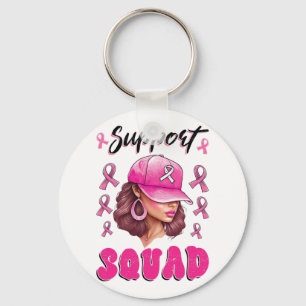 Support Squad Messy Bun Pink Warrior Breast Cancer Keychain