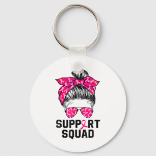 Support Squad Messy Bun Pink Warrior Breast Cancer Keychain