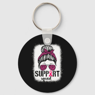 Support Squad Messy Bun Pink Warrior Breast Cancer Keychain