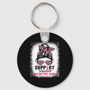 Support Squad Messy Bun Pink Warrior Breast Cancer Keychain