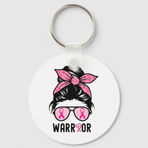 Support Squad Messy Bun Pink Warrior Breast Cancer Keychain