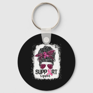 Support Squad Messy Bun Pink Warrior Breast Cancer Keychain