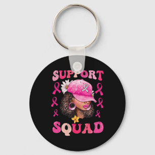Support Squad Messy Bun Pink Warrior Breast Cancer Keychain